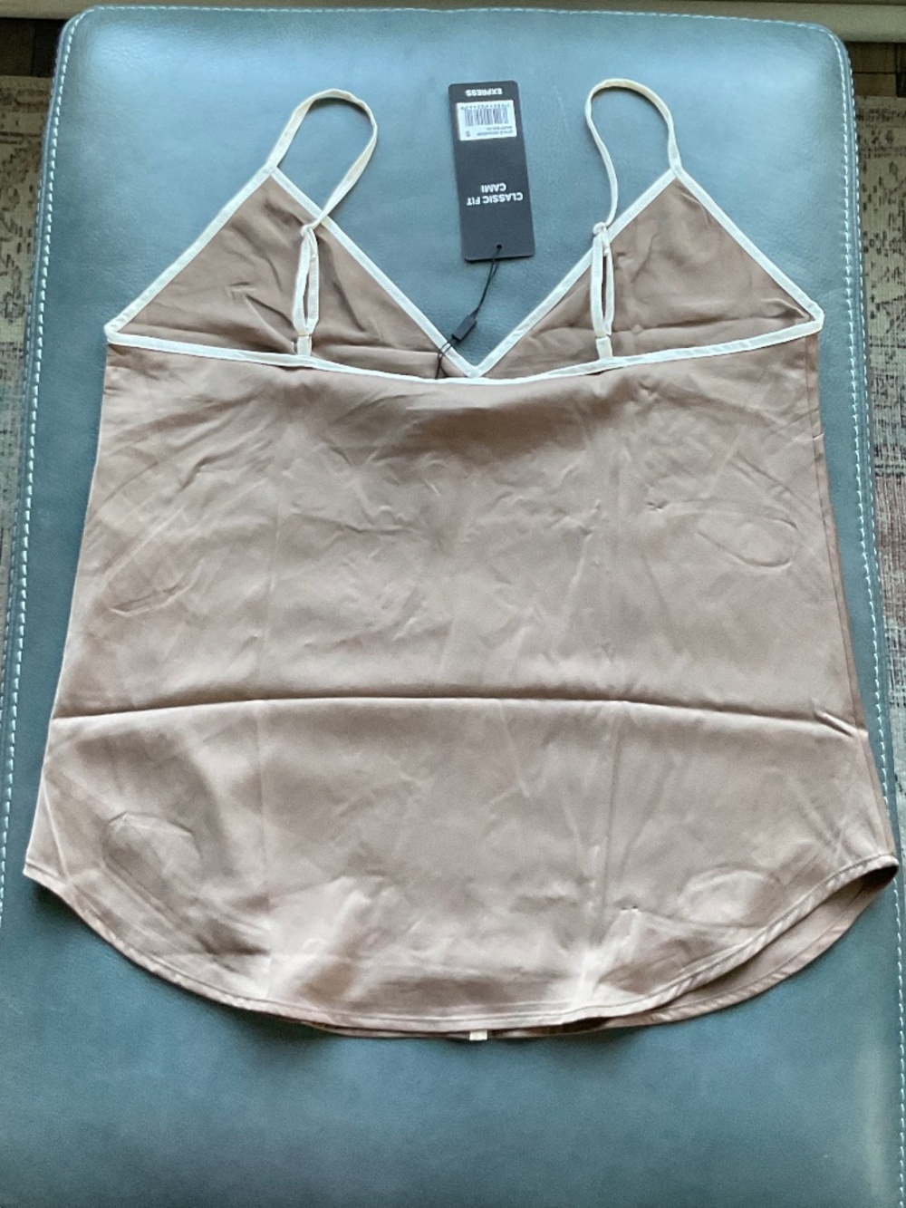 Express Brown Satin Cami sharp V-neckline contrasting white piping trim - Picture 5 of 10